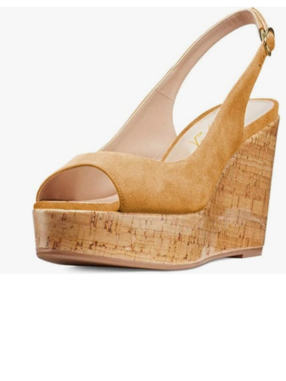 FOWT Khaki Peep Toe Slingback Platform Wedge High Heel Buckle Open Toe Sandals